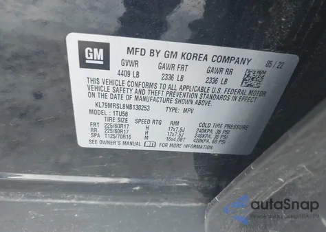 2022 Chevrolet Trailblazer Awd Lt from USA, damaged, VIN KL79MRSL8NB130253